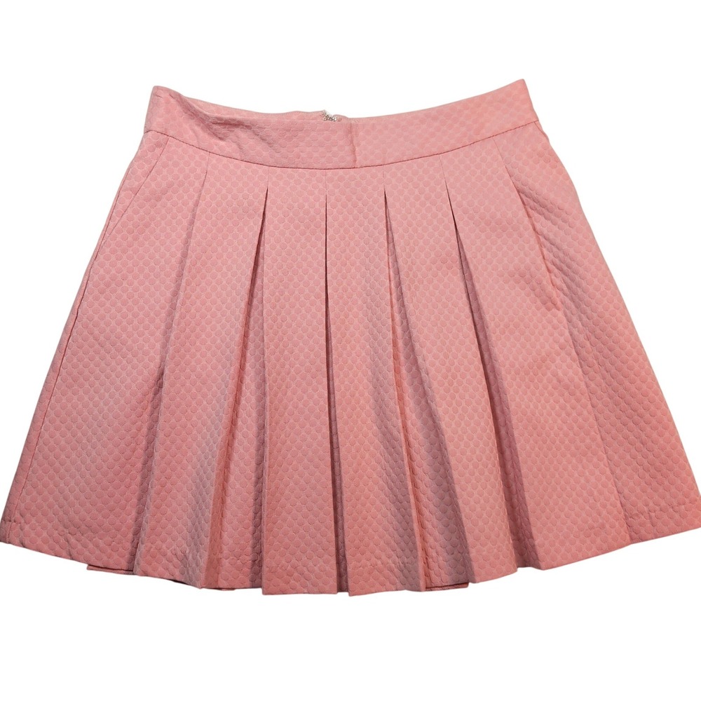 Elle Pleated Mini Skirt Womens 6 Pink Textured Lined Preppy Coquette